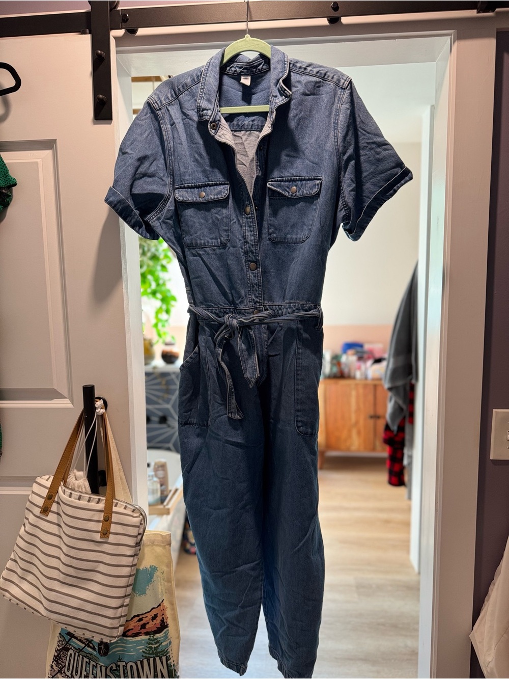 Old Navy Dark Blue Denim Short-Sleeve Utility Jumpsuit